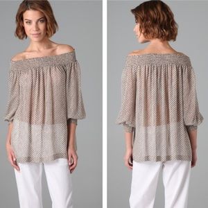 THEORY Sheer Off the Shoulder Silk Blouse